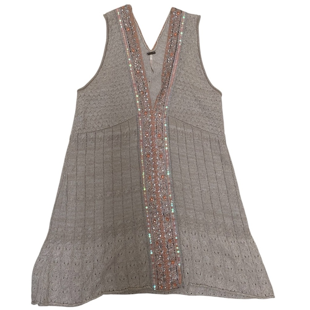 Free People Taupe Knit Sleeveless Dress with Sequined Trim